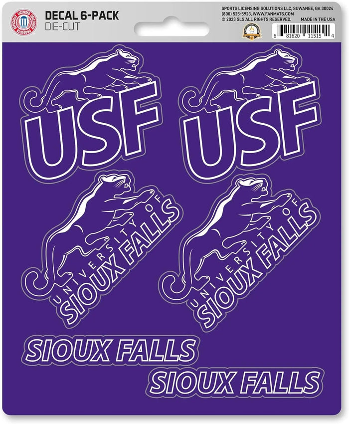 University of Sioux Falls Cougars 6-Piece Decal Sticker Set, 5x6 Inch Sheet, Gift for football fans for any hard surfaces around home, automotive, personal items by Fielders Choice