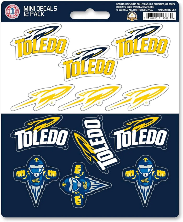 University of Toledo Rockets 12-Piece Mini Decal Sticker Set, 5x6 Inch Sheet, Gift for football fans for any hard surfaces around home, automotive, personal items by Fielders Choice