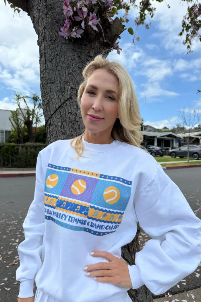 Upcycled/Vintage Coachella Valley Tennis & Band Camp Sweatshirt (Size Small) by Ace The Moon
