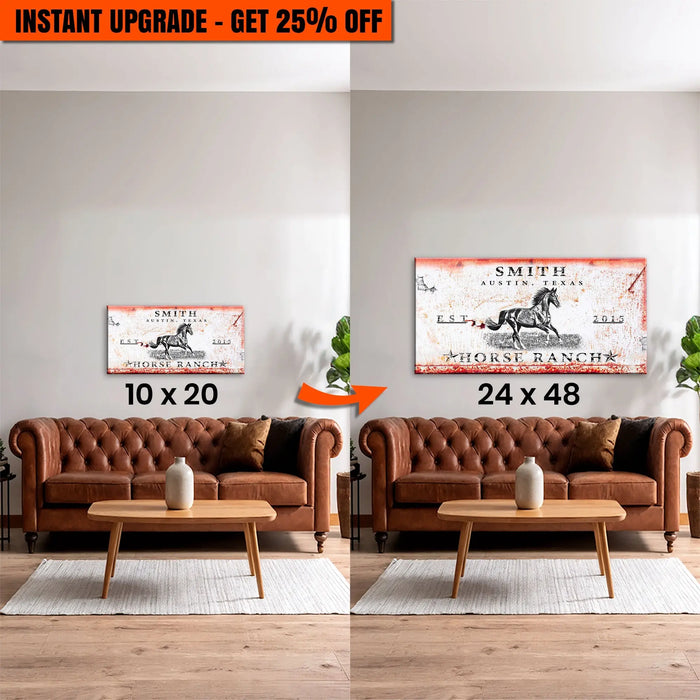 Upgrade Your 10x20 Inches 'Rustic Horse Ranch Sign' To 24x48 Inches Canvas by Tailored Canvases