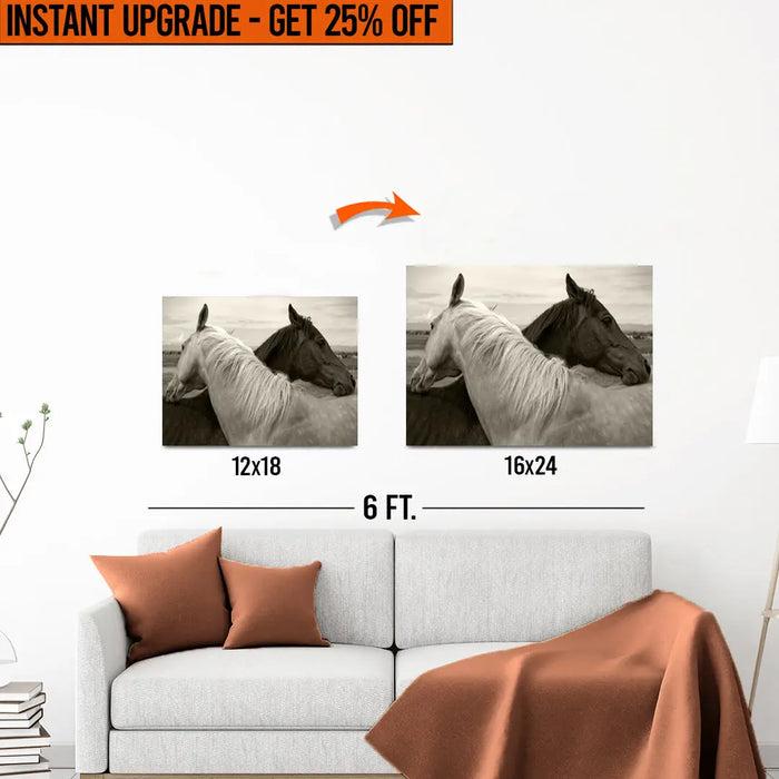 Upgrade Your 12x18 Inches 'Monochrome Couple Horse' Canvas to 16x24 Inches by Tailored Canvases
