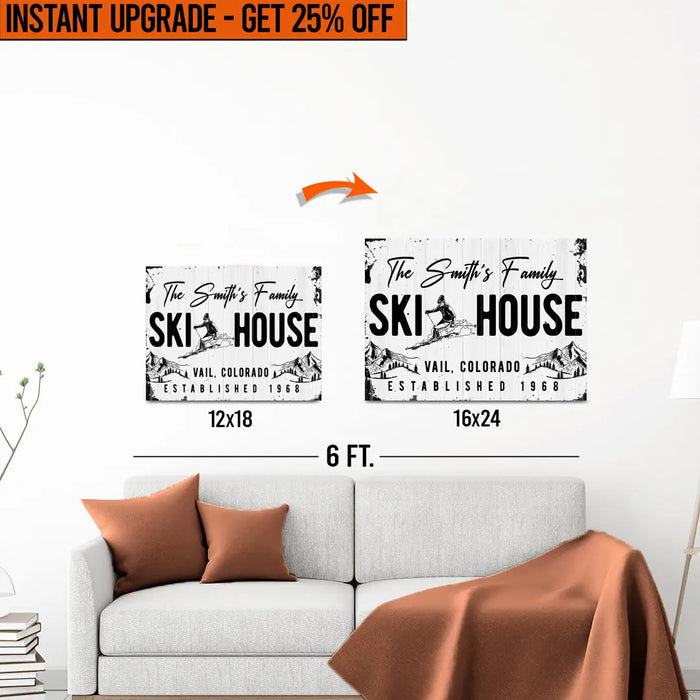 Upgrade Your 12x18 Inches 'Ski House' Canvas to 16x24 Inches by Tailored Canvases