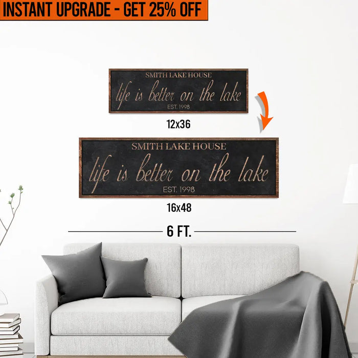 Upgrade Your 12x36 Inches 'Life Is Better On The Lake' (Style 1) Canvas To 16x48 Inches by Tailored Canvases