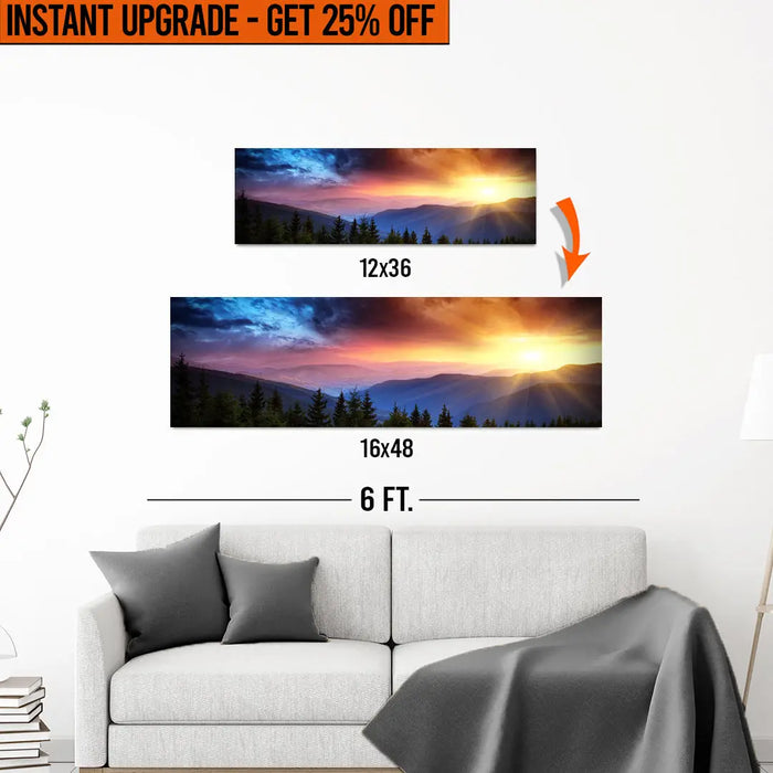 Upgrade Your 12x36 Inches 'Purple And Sunrise' (Style 1) Canvas To 16x48 Inches by Tailored Canvases