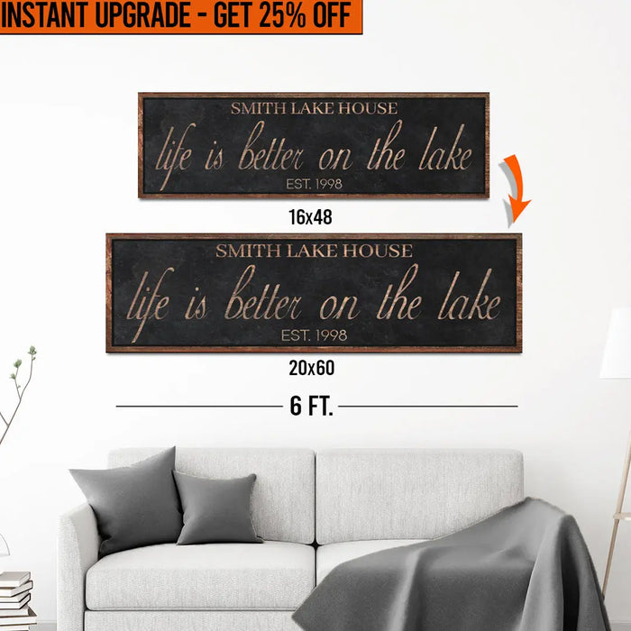 Upgrade Your 16x48 Inches 'Life Is Better On The Lake' (Style 1) Canvas To 20x60 Inches by Tailored Canvases