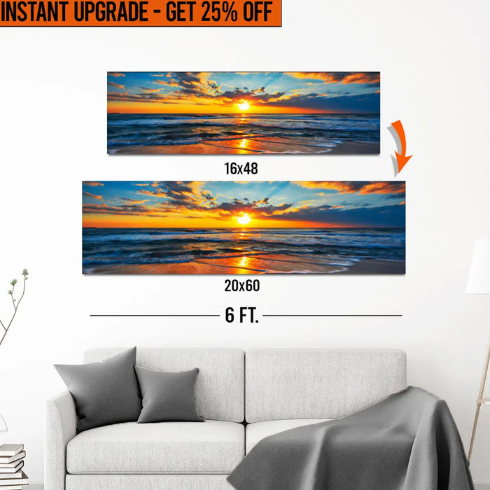 Upgrade Your 16x48 Inches 'Sunrise On Atlantic Ocean' (Style 1) Canvas To 20x60 Inches by Tailored Canvases
