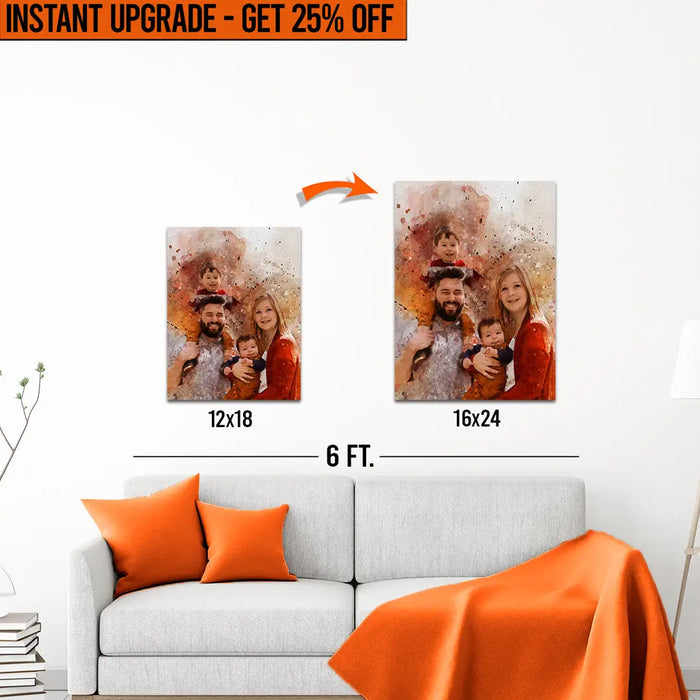 Upgrade Your 18x12 Inches 'Family Watercolor Portrait' Canvas To 24x16 Inches by Tailored Canvases