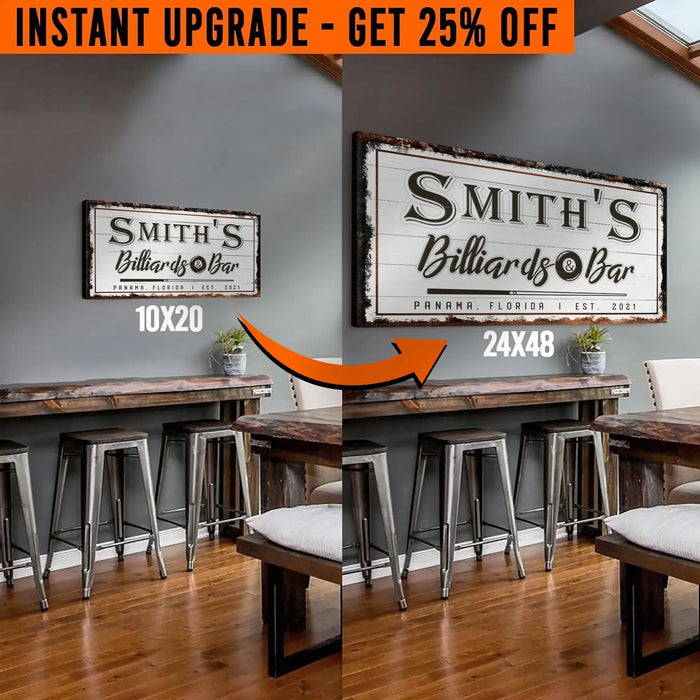 Upgrade Your 20x10 Inches 'Billiards And Bar' (Style 2) Canvas To 48x24 Inches by Tailored Canvases