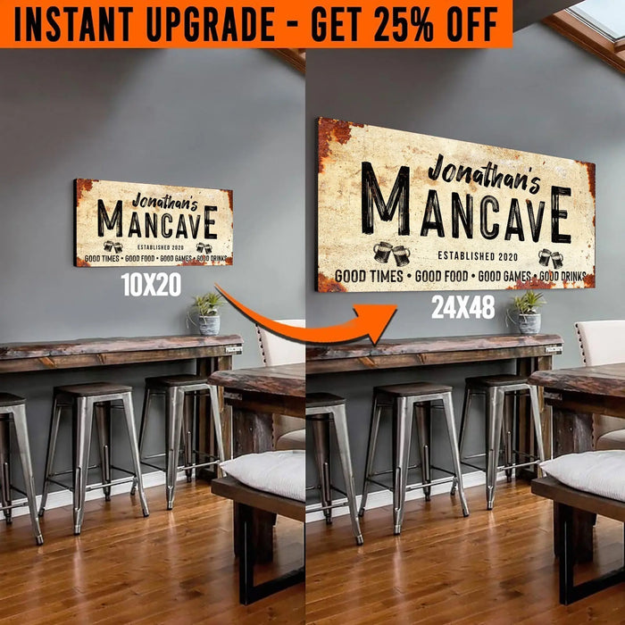 Upgrade Your 20x10 Inches 'Good Times Man Cave Sign' (Style 1) Canvas To 24x48 Inches (Free Shipping) by Tailored Canvases