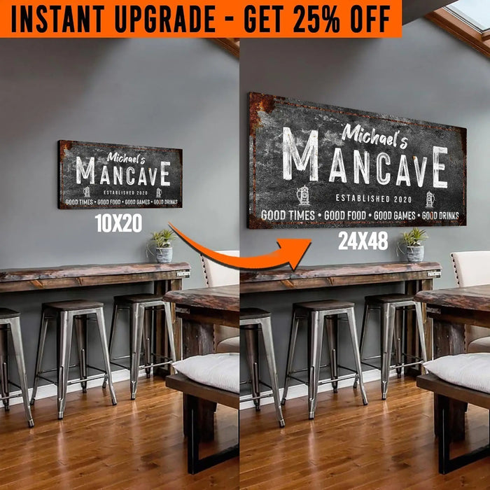Upgrade Your 20x10 Inches 'Good Times Man Cave Sign' (Style 3) Canvas To 24x48 Inches (Free Shipping) by Tailored Canvases