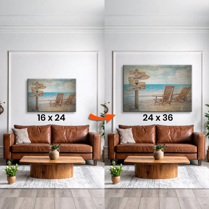 Upgrade Your 24x16 Inches 'Beach Couple Names' Canvas To 36x24 Inches by Tailored Canvases