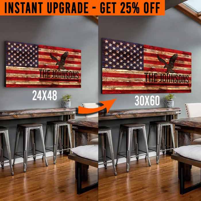 Upgrade Your 24x48 Inches 'Rustic American Flag' (Style 1) Canvas To 60x30 Inches by Tailored Canvases