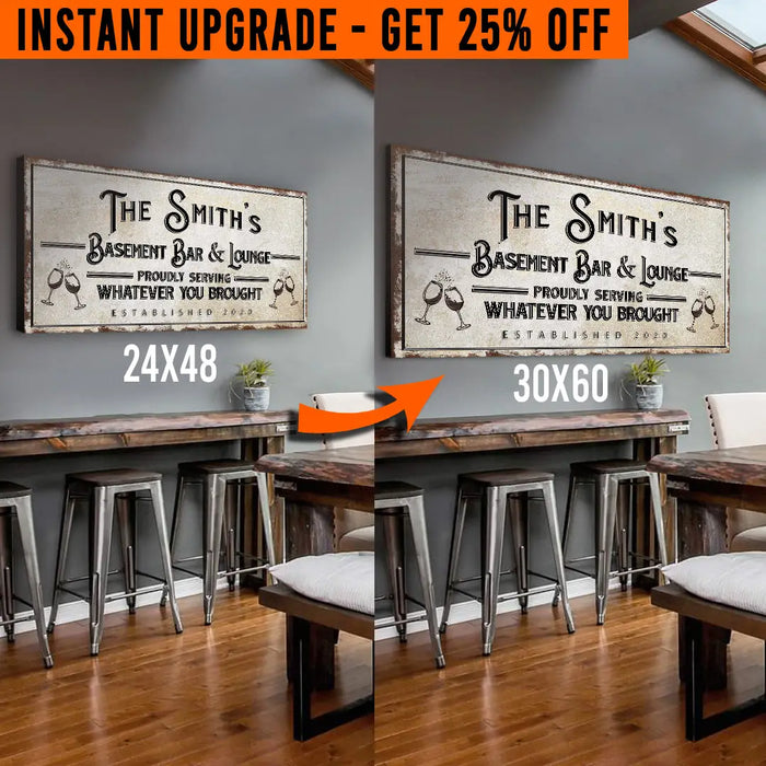 Upgrade Your 48x24 Inches 'Basement Bar and Lounge' (Style 1) Canvas To 60x30 Inches by Tailored Canvases