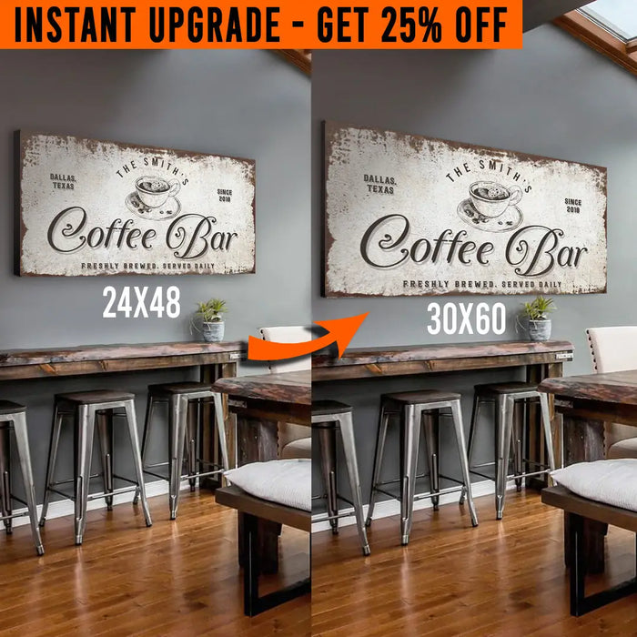 Upgrade Your 48x24 Inches 'Coffee Bar' (Style 1) Canvas To 60x30 Inches by Tailored Canvases