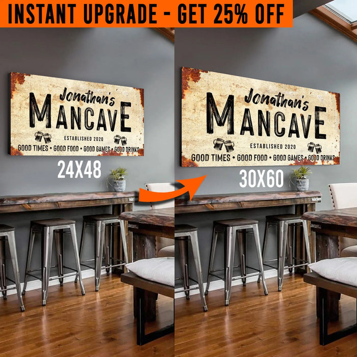 Upgrade Your 48x24 Inches 'Good Times Man Cave Sign' (Style 1) Canvas To 60x30 Inches by Tailored Canvases