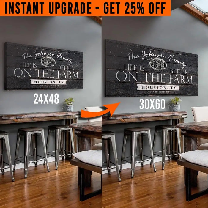 Upgrade Your 48x24 Inches 'Life is Better on the farm' (Style 2) Canvas To 60x30 Inches by Tailored Canvases