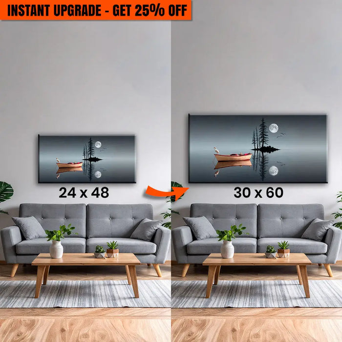 Upgrade Your 48x24 Inches 'Modern Minimalist Night Lake Wall Art' Canvas To 60x30 Inches by Tailored Canvases