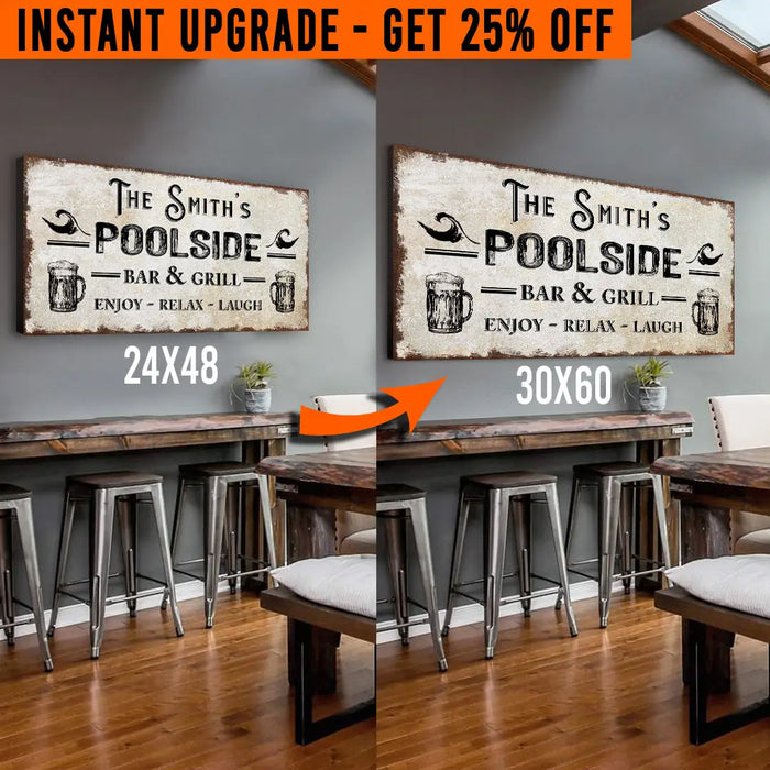 Upgrade Your 48x24 Inches 'Personalized Poolside Bar And Grill' (Style 1) Canvas To 60x30 Inches by Tailored Canvases