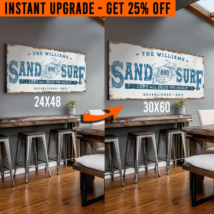 Upgrade Your 48x24 Inches 'Sand & Surf' (Style 1) Canvas To 60x30 Inches by Tailored Canvases