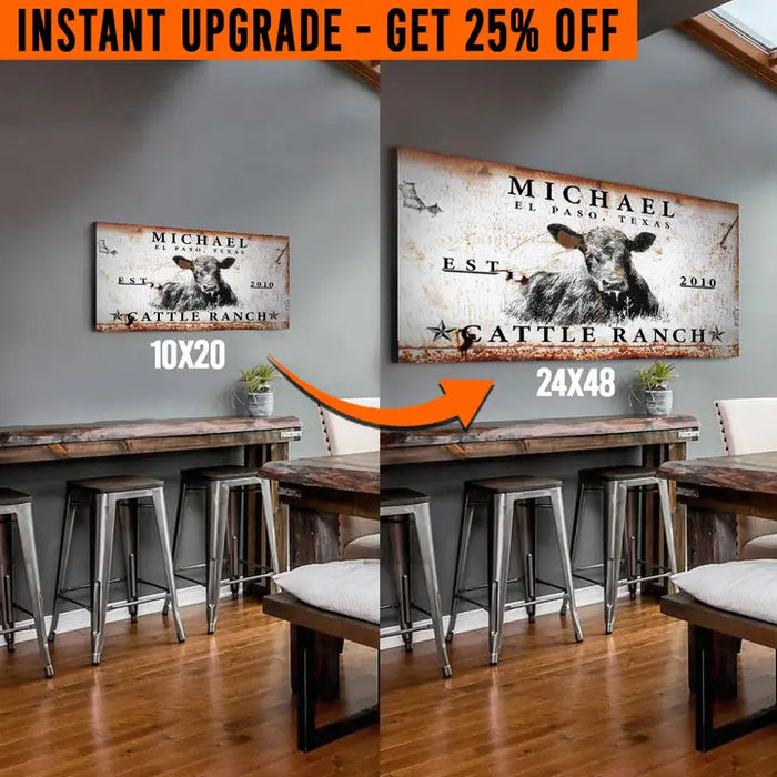 Upgrade Your 'Cattle Ranch' (Style 1) Canvas To 24x48 Inches (Free Shipping) by Tailored Canvases