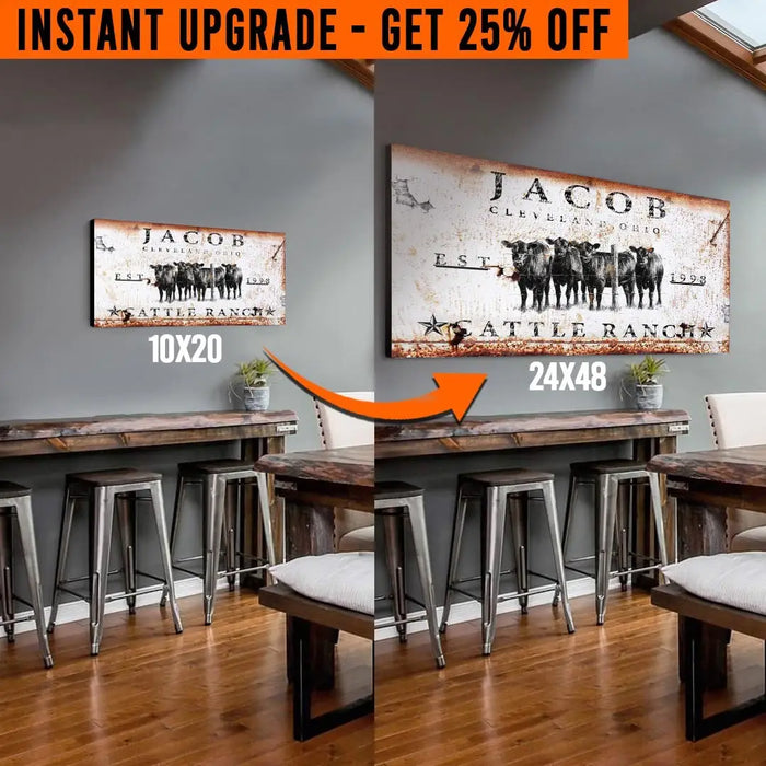Upgrade Your 'Cattle Ranch' (Style 3) Canvas To 24x48 Inches (Free Shipping) by Tailored Canvases