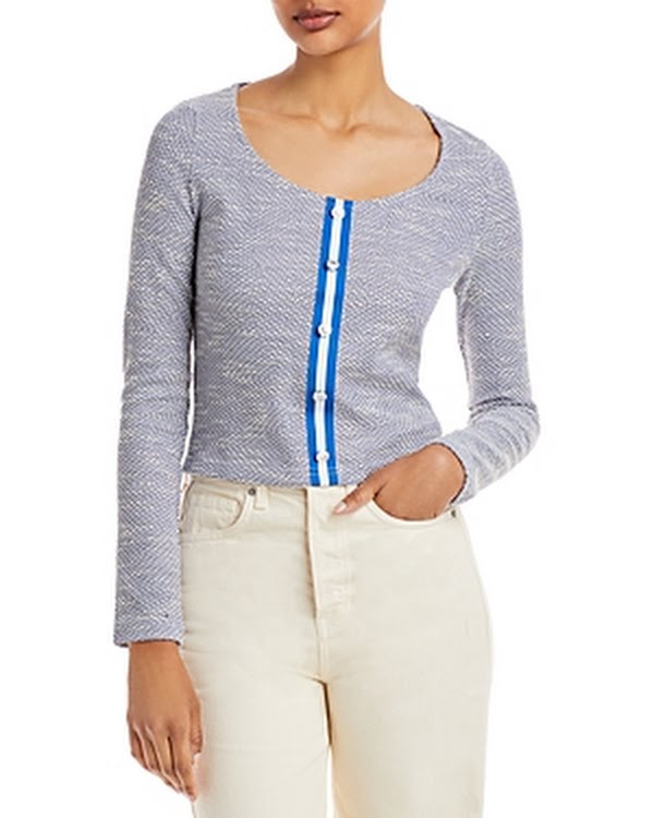 Aqua Stretch Tweed Top by Vanessa Jane
