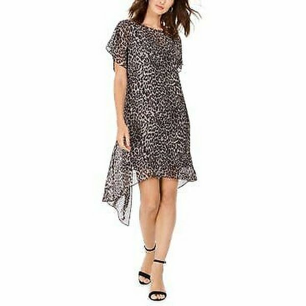 Adrianna Papell Leopard-Print Chiffon Flyaway Dress, Size Small by Vanessa Jane