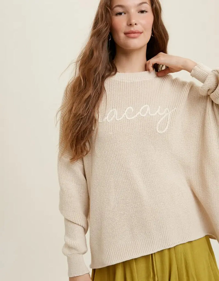 Vacay Handstitched Sweater - Natural by Boutique 23