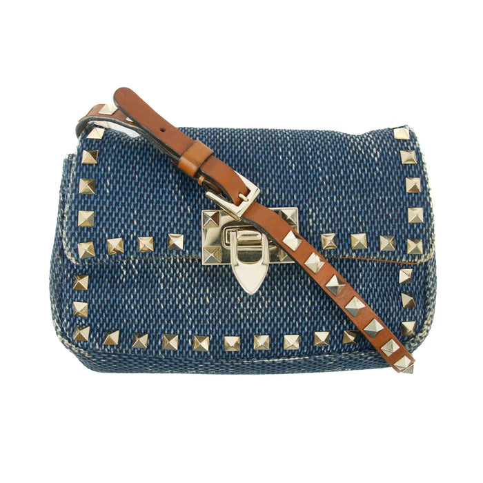 Valentino Garavani Rockstud Spike Denim Blue Shoulder Bag #9266 by Bolt Boutique