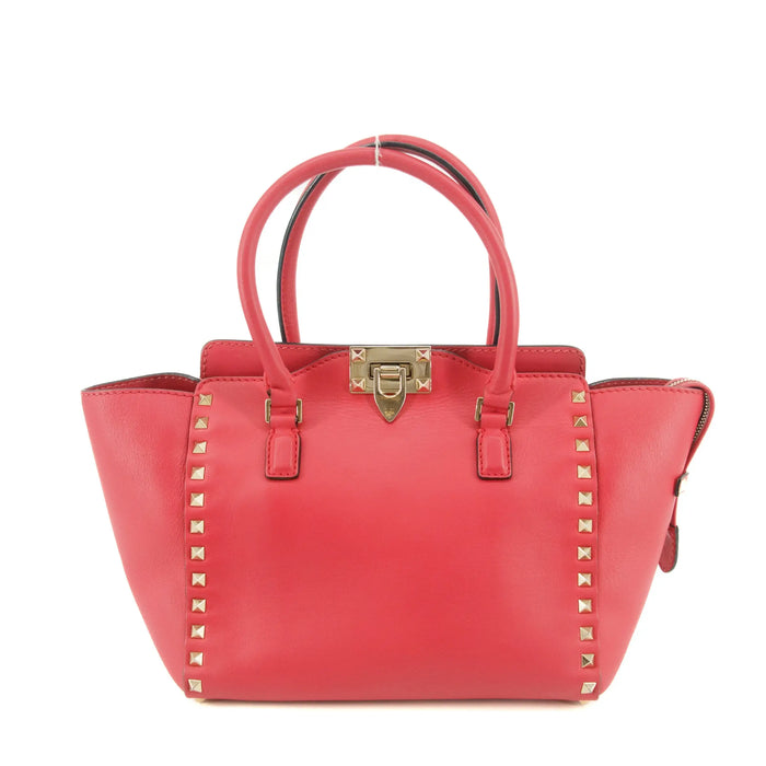 Valentino Rockstud Rose Red Leather Shoulder Bag #8506 by Bolt Boutique