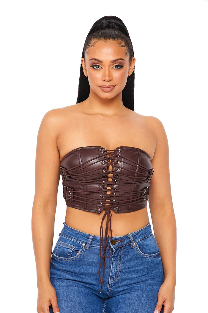 Vegan Leather Lace Up Tube Top by The House of Stylez