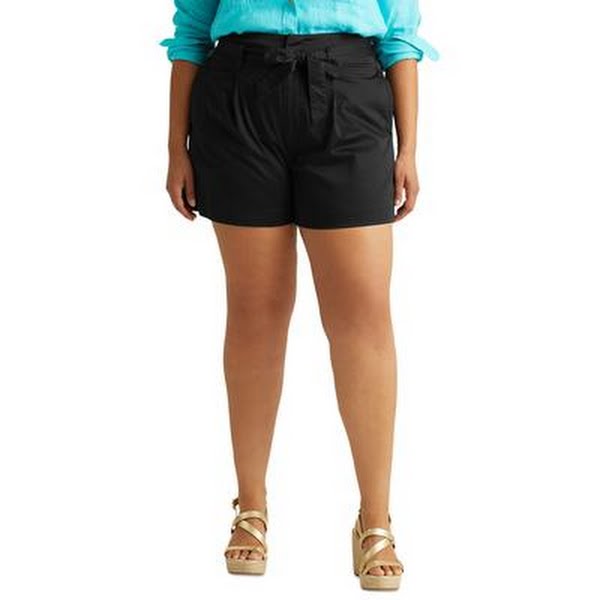 Lauren Ralph Lauren Plus Size Stretch-Infused Paperbag Shorts, Black, Size 18W by Vanessa Jane
