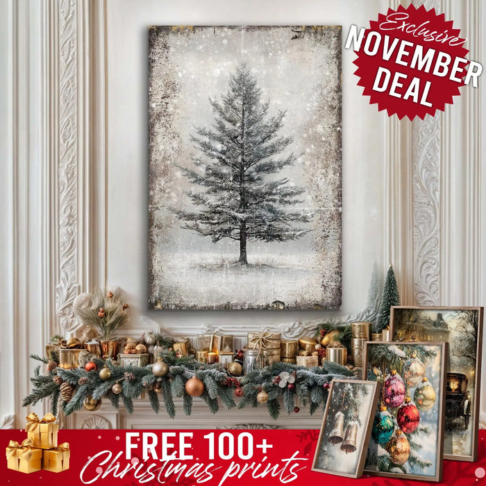 Vintage Christmas Tree Wall Art with Free 100+ Christmas Print by Tailored Canvases