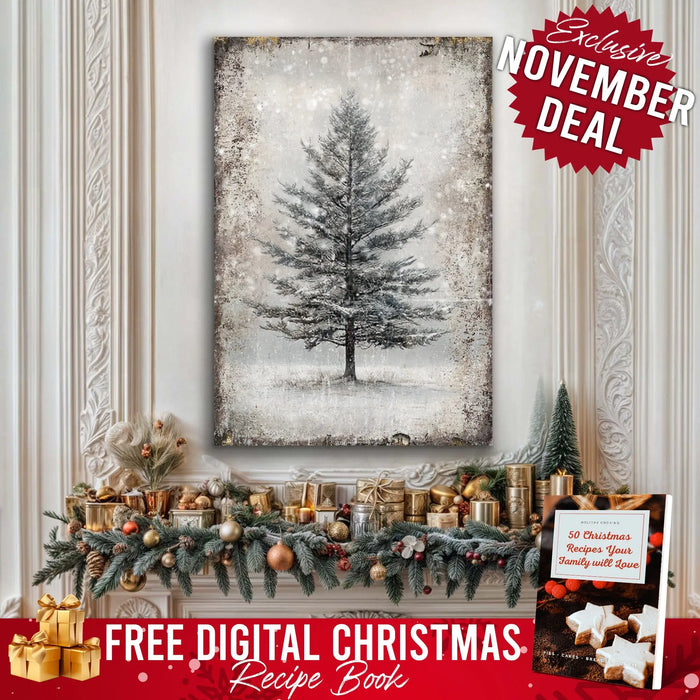 Vintage Christmas Tree Wall Art with Free Christmas Recipe Book by Tailored Canvases