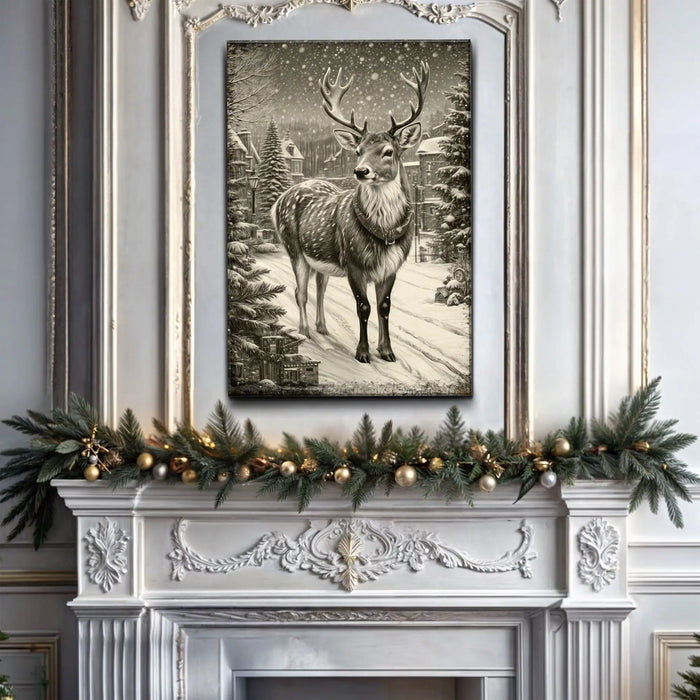 Vintage Winter Deer Christmas Wall Art II by Tailored Canvases