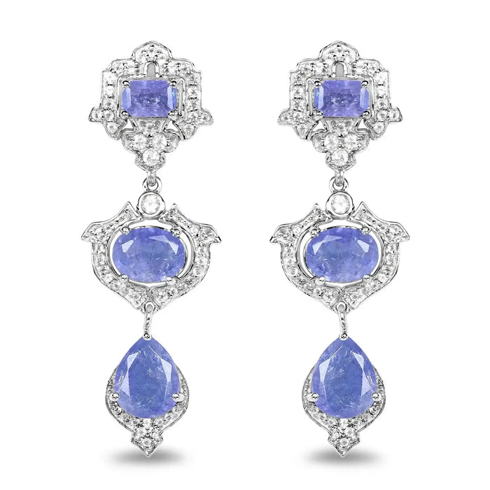 Violet Tanzanite Bezel Sterling Silver Drop Dangle Earrings by Fine Color Jewels