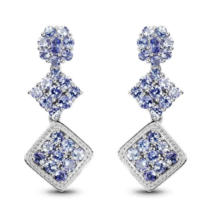 Violet Tanzanite Prong Sterling Silver Dangle Earrings by Fine Color Jewels