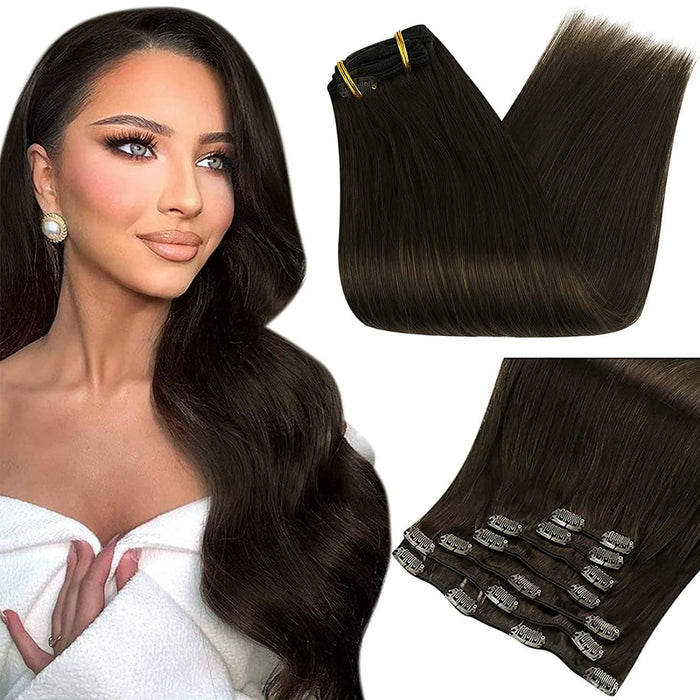 VIP ClipeX Clip-In Hair Extensions 100% Human Hair, Silky Straight 24 Inch (170g) Full Head Set