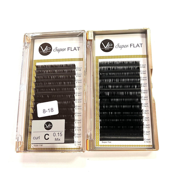 VIP Super Flat Lash Extensions 0.15 mm C Curl | 12-Line Tray