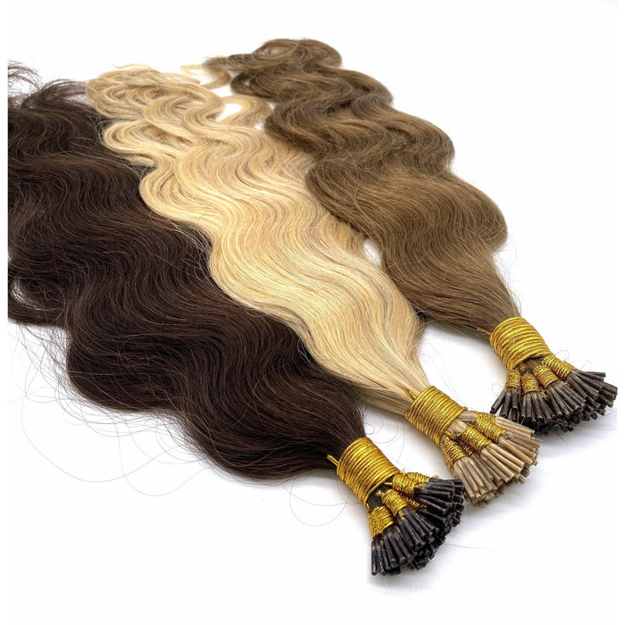 VIP I-Tip Hair Extensions 100% Human Hair, Wavy 18 Inch, 100 Strands (70g), Keratin Stick Tip