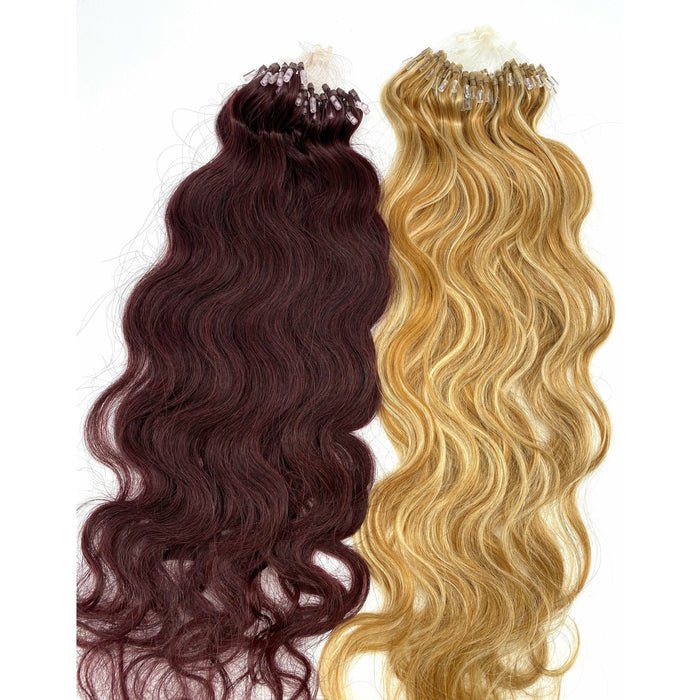 VIP RineX Micro Ring Hair Extensions 100% Human Hair, Wavy 18 Inch, 100 Strands, Cylinder Loop
