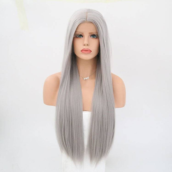 VIP Extensions Silver Grey Straight Synthetic Lace Front Wig 24" 0906 (75)