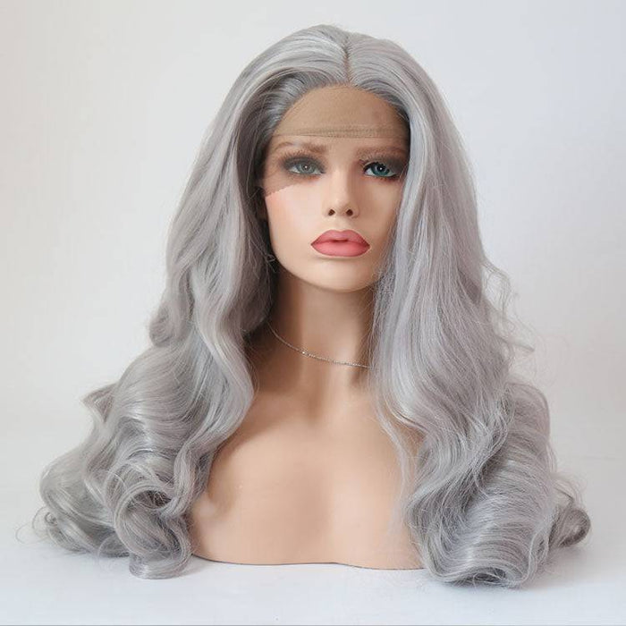 VIP Extensions Silver Grey Body Wave Synthetic Lace Front Wig 24" 0906 (63)