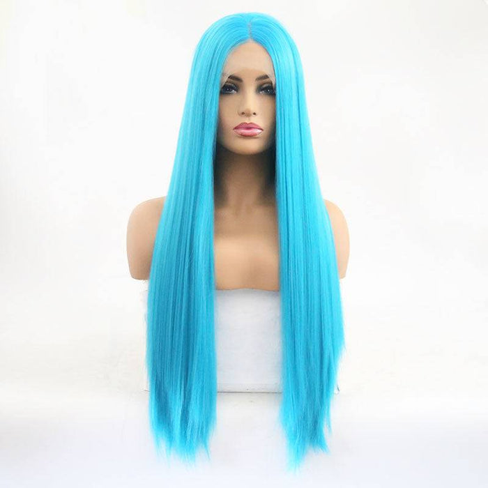 VIP Extensions Turquoise Blue Straight Synthetic Lace Front Wig 24" 2512 (98)