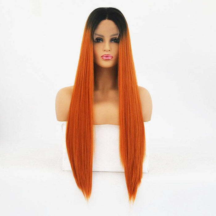 VIP Off Black to Copper Red Straight Synthetic Lace Front Wig 24" T1B/350 (83)