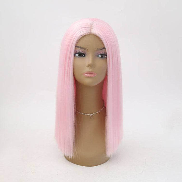VIP Extensions Light Pink Straight Bob Synthetic Lace Front Wig, 16", Color 2317