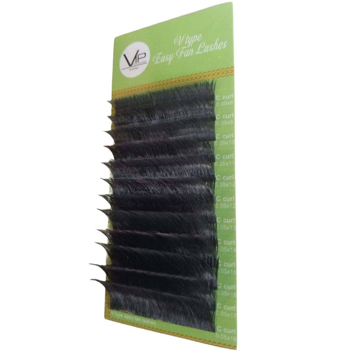 VIP V Type Easy Fan Lash Extensions 0.05 mm C Curl | 12-Line Tray