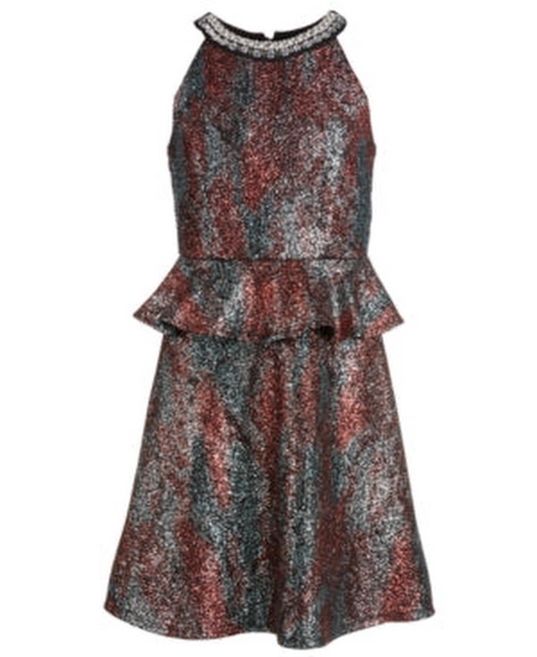Monteau Big Girls Sparkle Printed Peplum Dress by Vanessa Jane