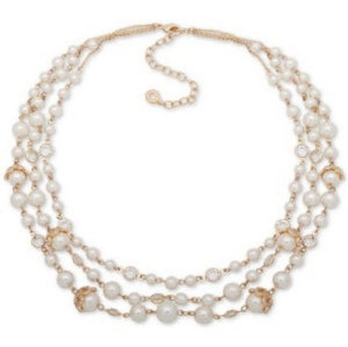 Anne Klein Gold-Tone Pave Imitation Pearl Triple-Row Necklace, 16 + 3 by Vanessa Jane