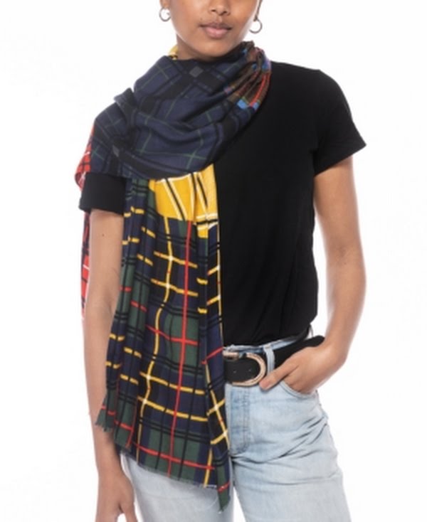 Inc Patched Plaid Scarf, Multicolor by Vanessa Jane